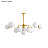 Iron Branch Chandelier Lamp With Black/Gold Hanging Pendant Light And Opal Glass Shades - 9/11
