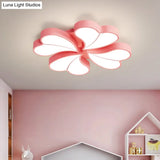 Iron Clover Flush Ceiling Light In Macaron White/Blue/Pink Led Mount With Acrylic Shade - Ideal For