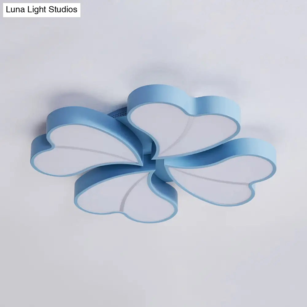 Iron Clover Flush Ceiling Light In Macaron White/Blue/Pink Led Mount With Acrylic Shade - Ideal For
