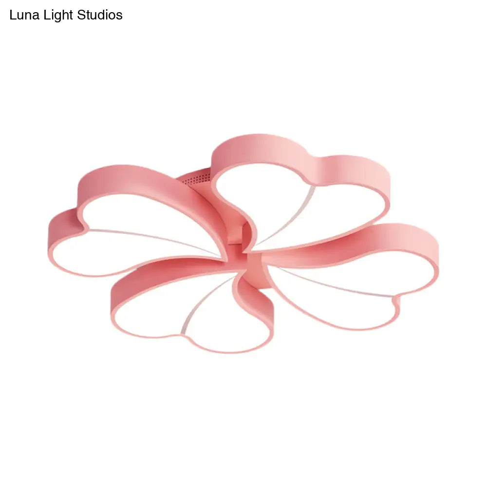Iron Clover Flush Ceiling Light In Macaron White/Blue/Pink Led Mount With Acrylic Shade - Ideal For