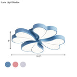 Iron Clover Flush Ceiling Light In Macaron White/Blue/Pink Led Mount With Acrylic Shade - Ideal For