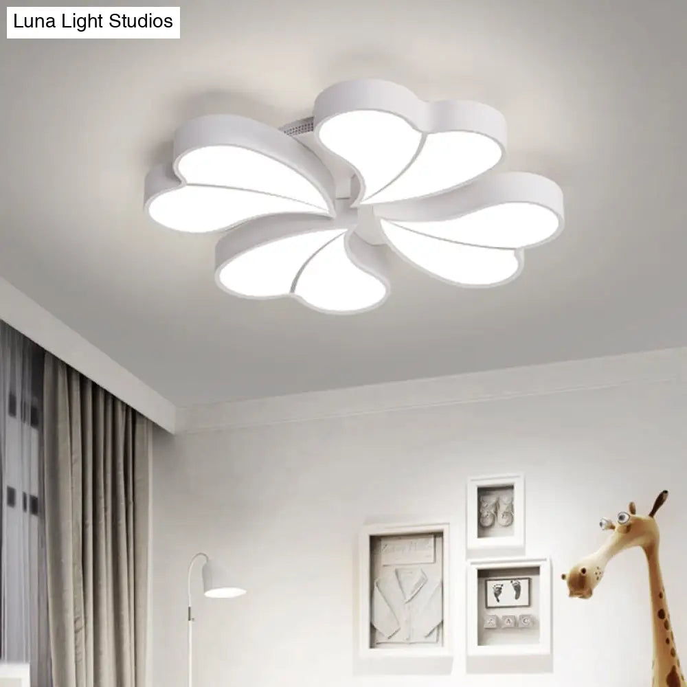 Iron Clover Flush Ceiling Light In Macaron White/Blue/Pink Led Mount With Acrylic Shade - Ideal For