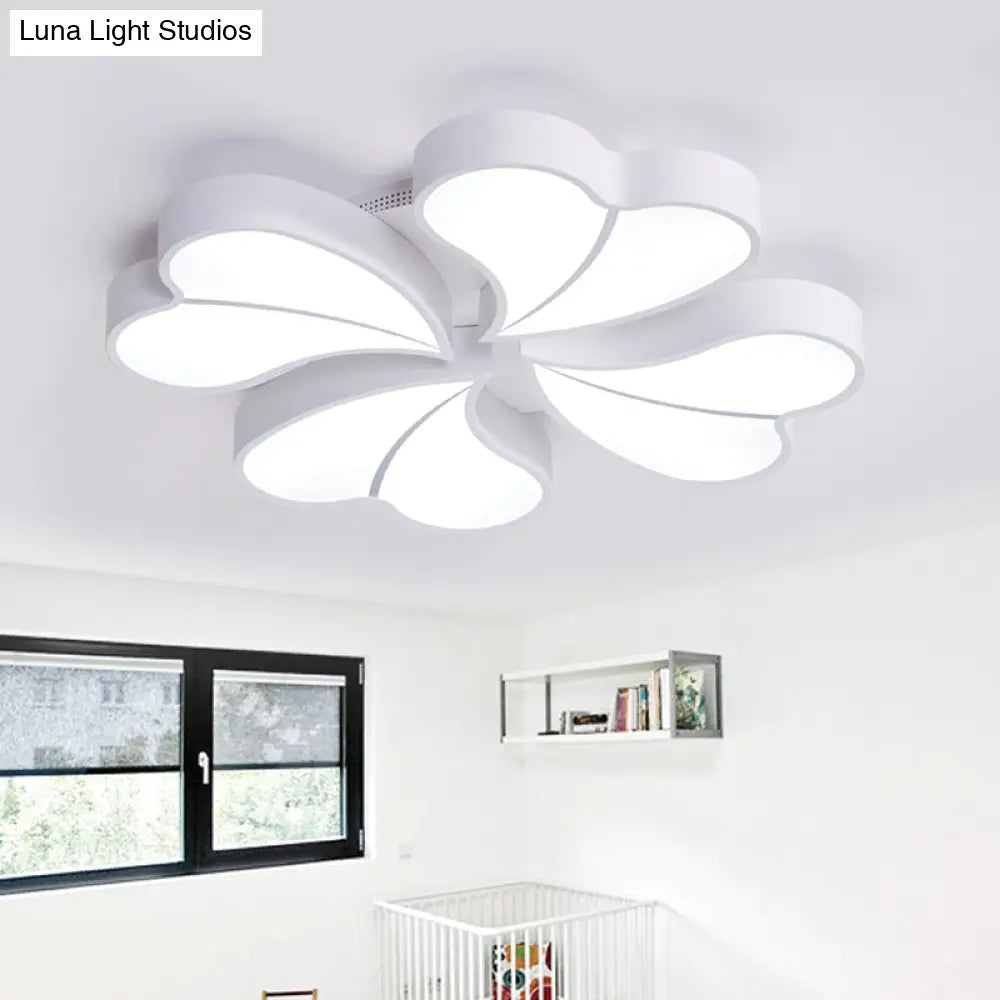 Iron Clover Flush Ceiling Light In Macaron White/Blue/Pink Led Mount With Acrylic Shade - Ideal For
