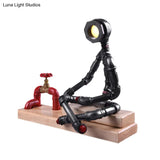Iron Cross Legged Table Lamp With Industrial Led Valve Deco And Wood Base - Black Finish Perfect For