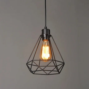 Iron Diamond Hanging Light: Industrial Style Pendant With Bedside Pendulum Black Finish