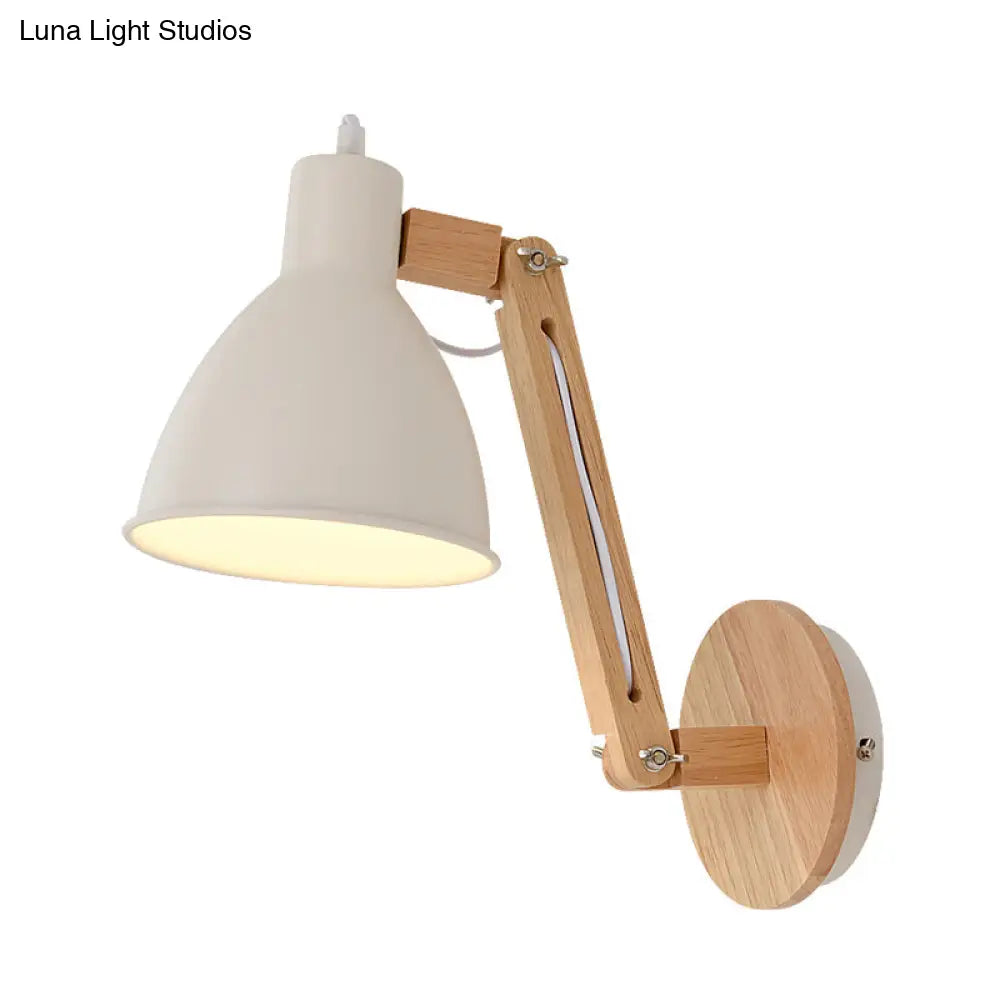 Iron Domed Wall Mounted Lamp: Modern 1 Head Light With Swing Arm And White/Black Finish
