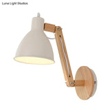 Iron Domed Wall Mounted Lamp: Modern 1 Head Light With Swing Arm And White/Black Finish