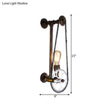 Iron Gear Bike Wall Lamp - 1 Light Restaurant Mounted In Bronze With Pipe Arm