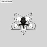 Iron Geometric Cage Flush Mount Lighting - Nordic Style 5-Head Fixture Black Ideal For Corridors