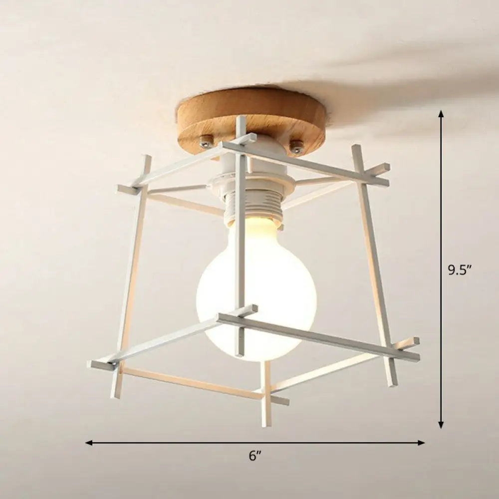 Iron Geometric Semi - Flushmount Ceiling Light For Entryways White / Square Plate