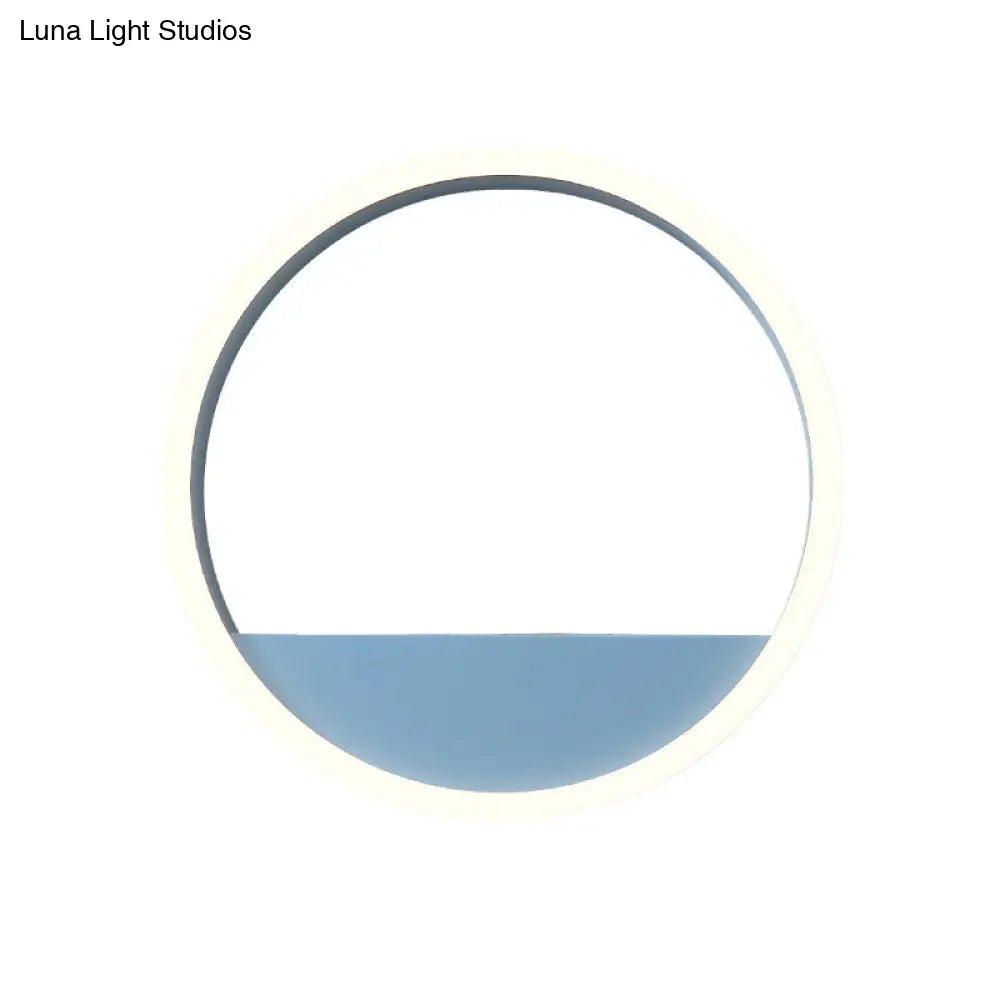 Iron Hoop Flush Mount Wall Light: Macaron Pink/Blue 12/16 Wide Led Sconce With Storage Rack