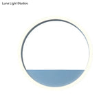 Iron Hoop Flush Mount Wall Light: Macaron Pink/Blue 12/16 Wide Led Sconce With Storage Rack