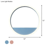 Iron Hoop Flush Mount Wall Light: Macaron Pink/Blue 12/16 Wide Led Sconce With Storage Rack