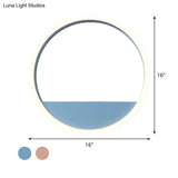Iron Hoop Flush Mount Wall Light: Macaron Pink/Blue 12/16 Wide Led Sconce With Storage Rack