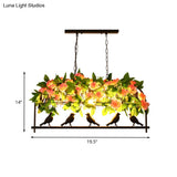 Iron Industrial Birdcage Island Pendant With Down Lighting And Rose Decoration - Black Finish