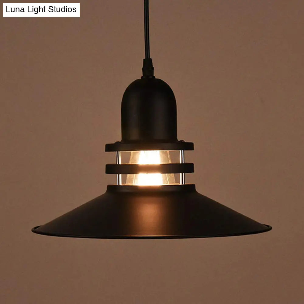 Iron Industrial Pendant Lamp With Cutout Design - Saucer Dining Table Light 1-Bulb Black Suspension