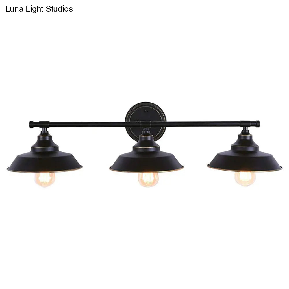 Iron Linear Vanity Wall Lights: 3-Head Mirror Lights With Barn Shade