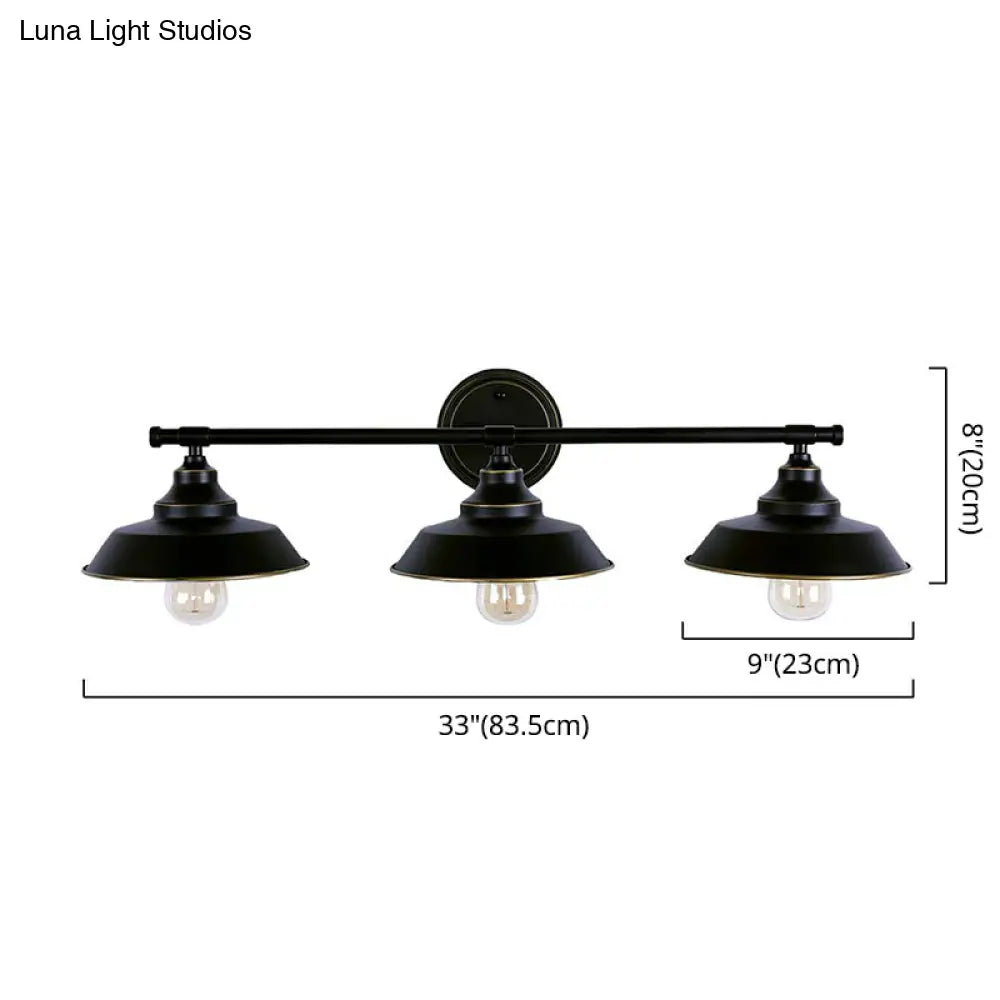 Iron Linear Vanity Wall Lights: 3-Head Mirror Lights With Barn Shade