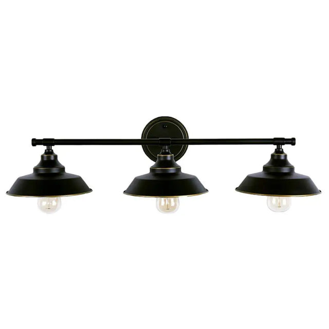 Iron Linear Vanity Wall Lights: 3-Head Mirror Lights With Barn Shade Coffee