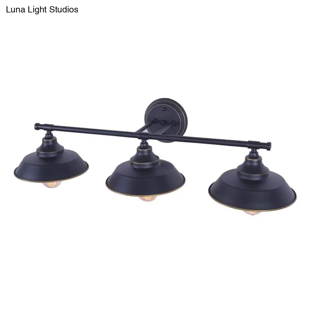 Iron Linear Vanity Wall Lights: 3-Head Mirror Lights With Barn Shade