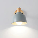 Iron Macaron Handle Wall Sconce Lamp - Bowl Bedside Light Fixture In Grey/Black With Wood Top Grey