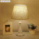 Iron Nightstand Lamp: Minimalistic 1-Light Bedside Table Light With Tapered Fabric Shade