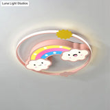Iron Rainbow/Cloud Flush Mount Led Ceiling Light - Cartoon Pink/Blue Fixture For Kids’ Bedroom