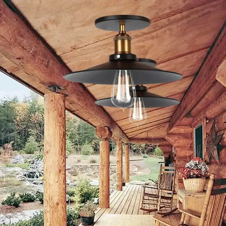 Iron Saucer Farmhouse Ceiling Mount Lamp - 1-Bulb Semi Flush Light Fixture In Black 8.5/10/12 Width