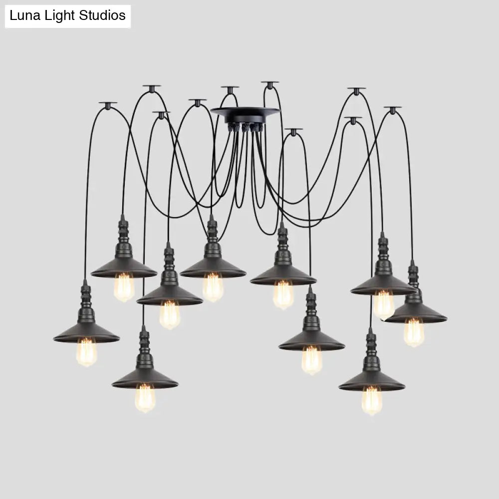Iron Saucer Vintage Led Pendant Light With Multiple Lights Black Finish