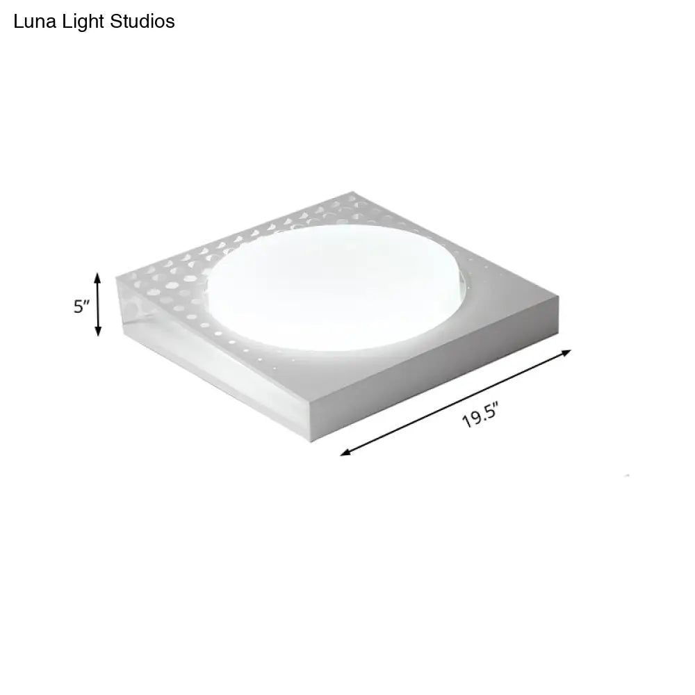 Iron Square Flush Mount Ceiling Light With Acrylic Shade In Nordic White/Black For Warm/White