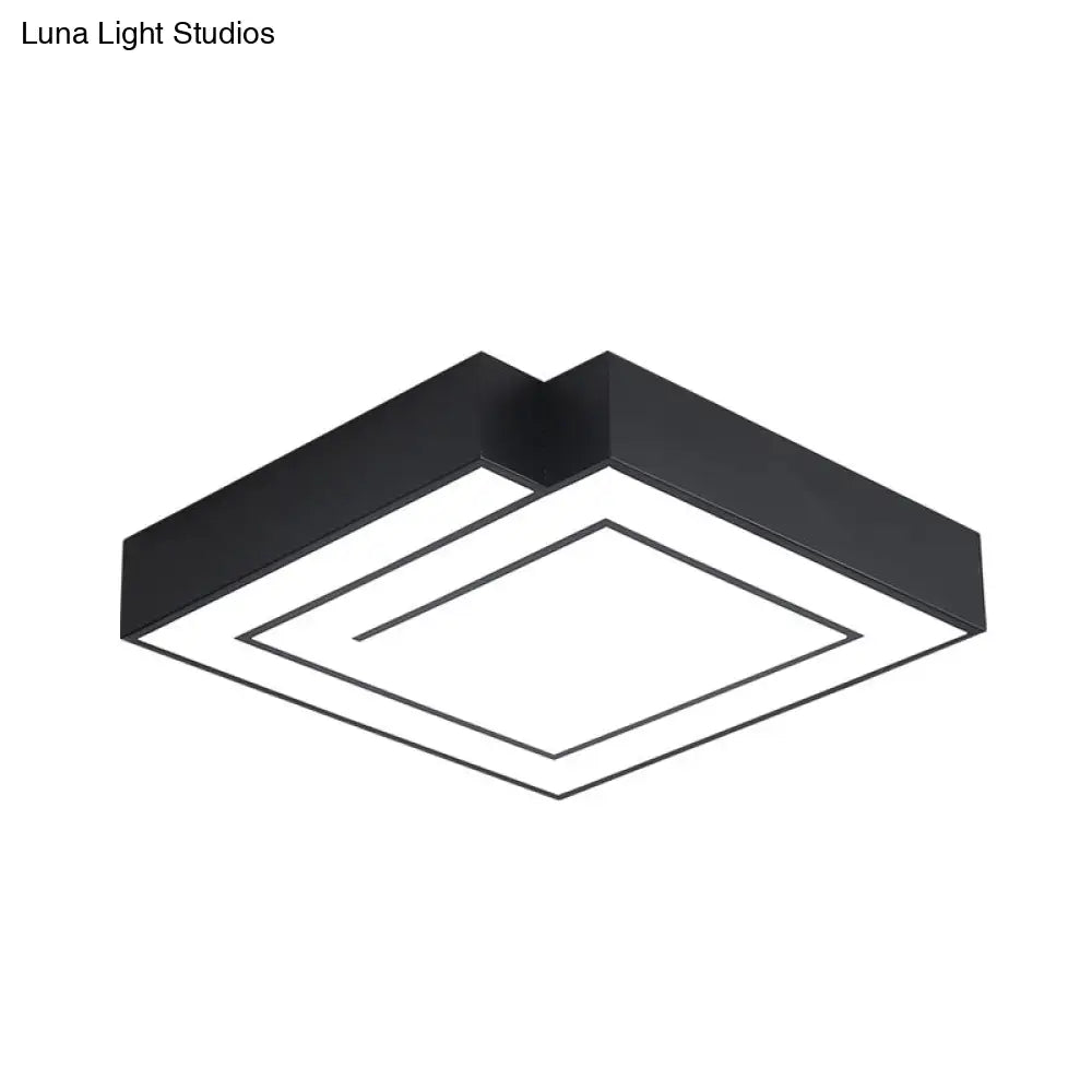 Iron Square Led Flush Mount Lighting - 18’/21.5’ White/Black Bedroom White/Warm Light