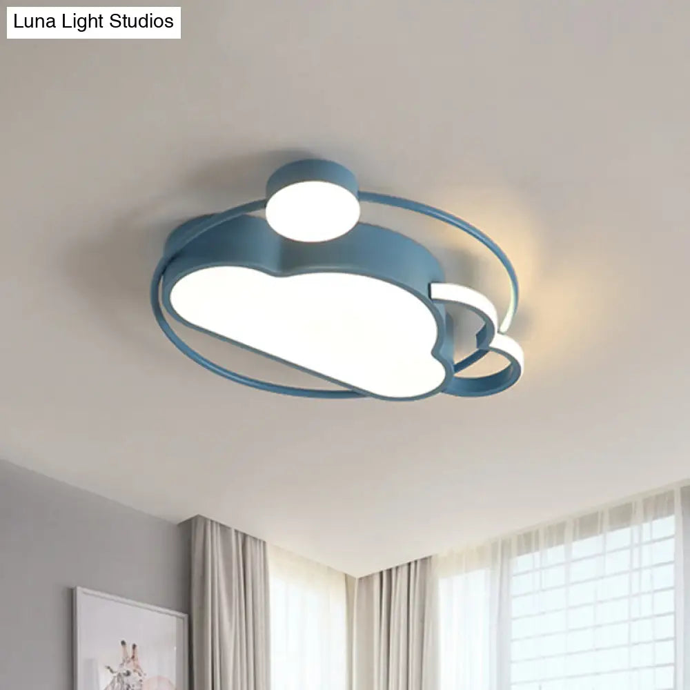 Iron Sun And Cloud Flushmount Cartoon Led Ceiling Light In Pink/Blue For Child’s Room