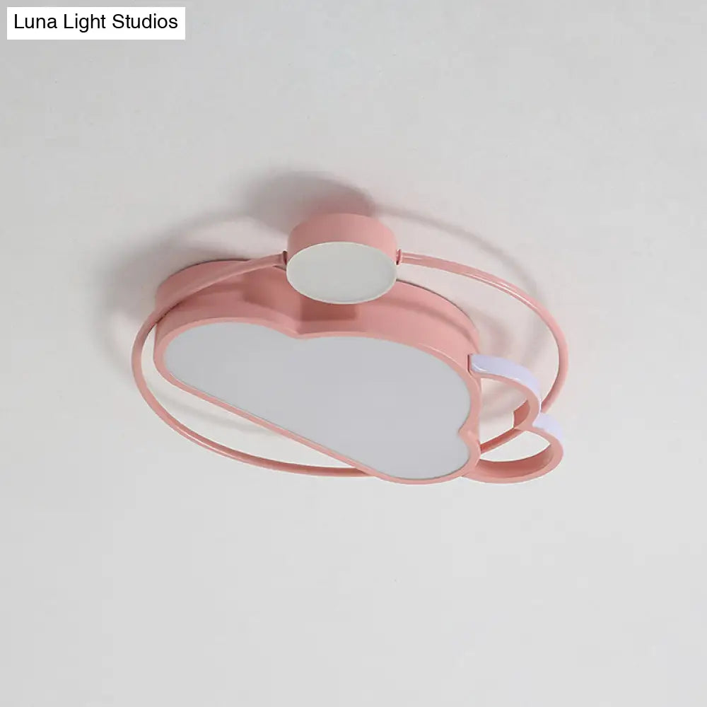 Iron Sun And Cloud Flushmount Cartoon Led Ceiling Light In Pink/Blue For Child’s Room