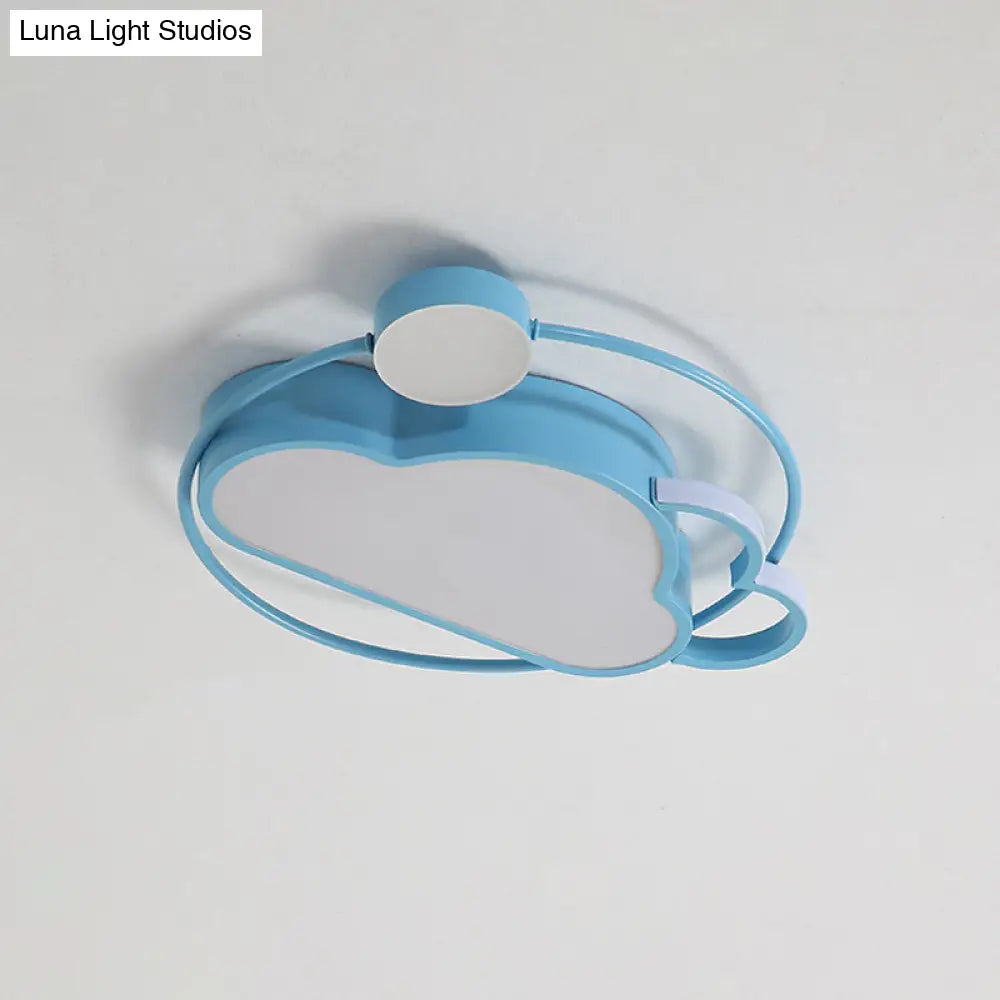Iron Sun And Cloud Flushmount Cartoon Led Ceiling Light In Pink/Blue For Child’s Room