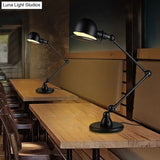 Iron Swing Arm Restaurant Desk Lamp With Dome Shade - Antiqued Black Finish 1-Bulb Table Lighting