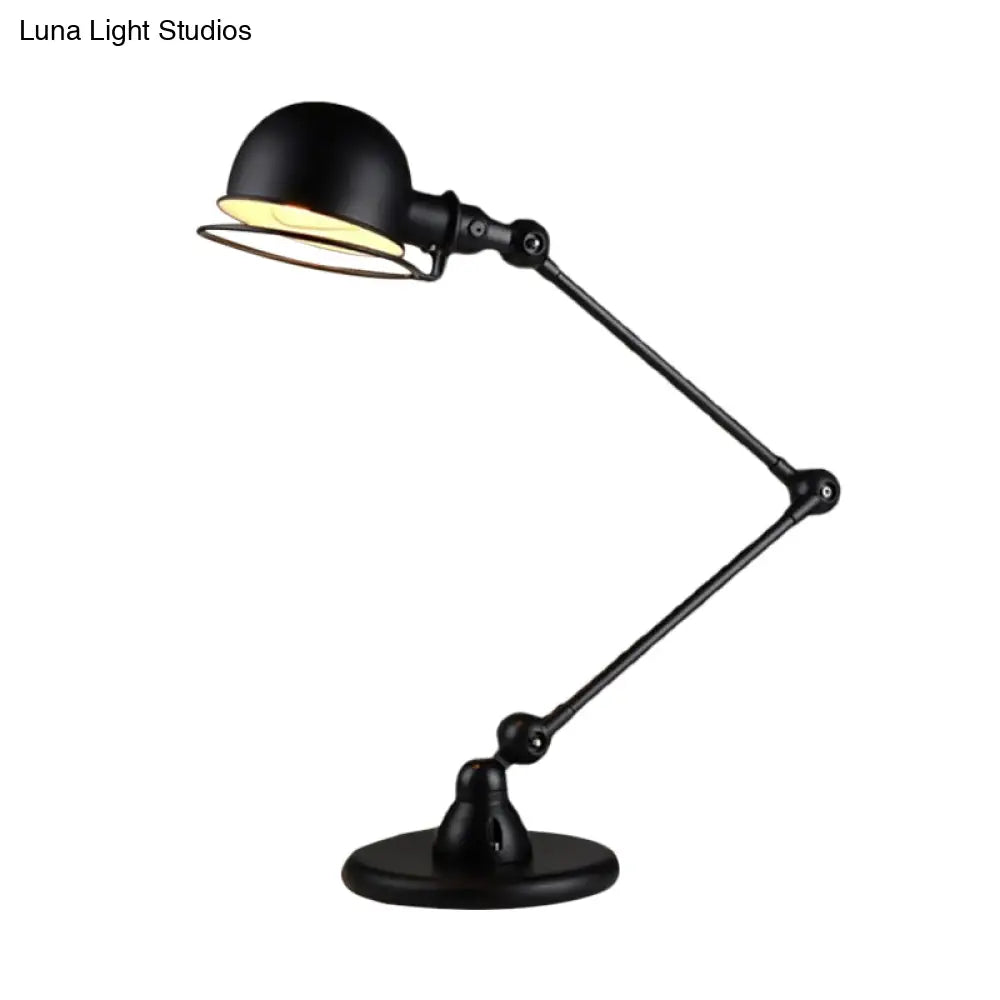 Iron Swing Arm Restaurant Desk Lamp With Dome Shade - Antiqued Black Finish 1-Bulb Table Lighting