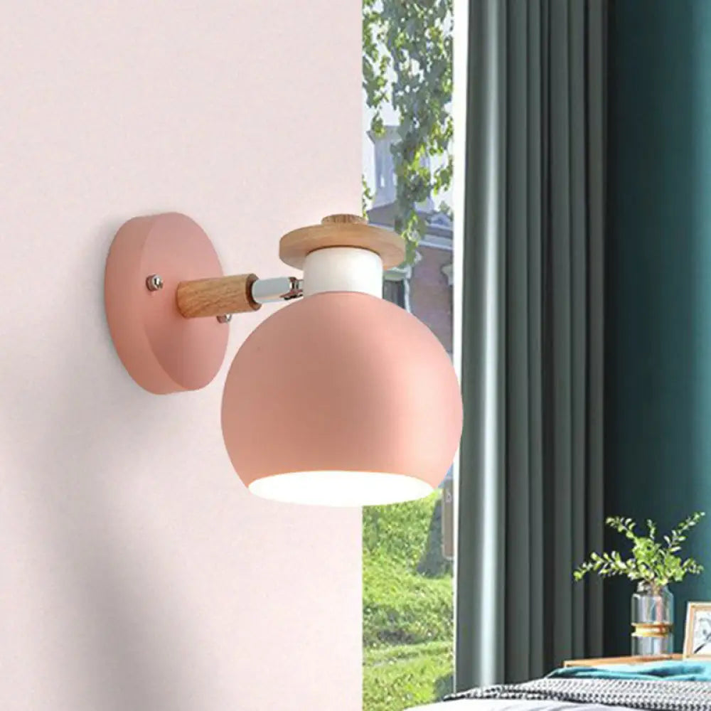 Iron Swivel Shade Reading Lamp - Macaron Wall Lighting For Childrens Bedroom Pink / Globe