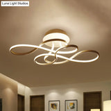 Iron Twisted Ceiling Fixture - Minimalist Black/White Led Semi Mount Lighting With Warm/White Light