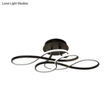 Iron Twisted Ceiling Fixture - Minimalist Black/White Led Semi Mount Lighting With Warm/White Light