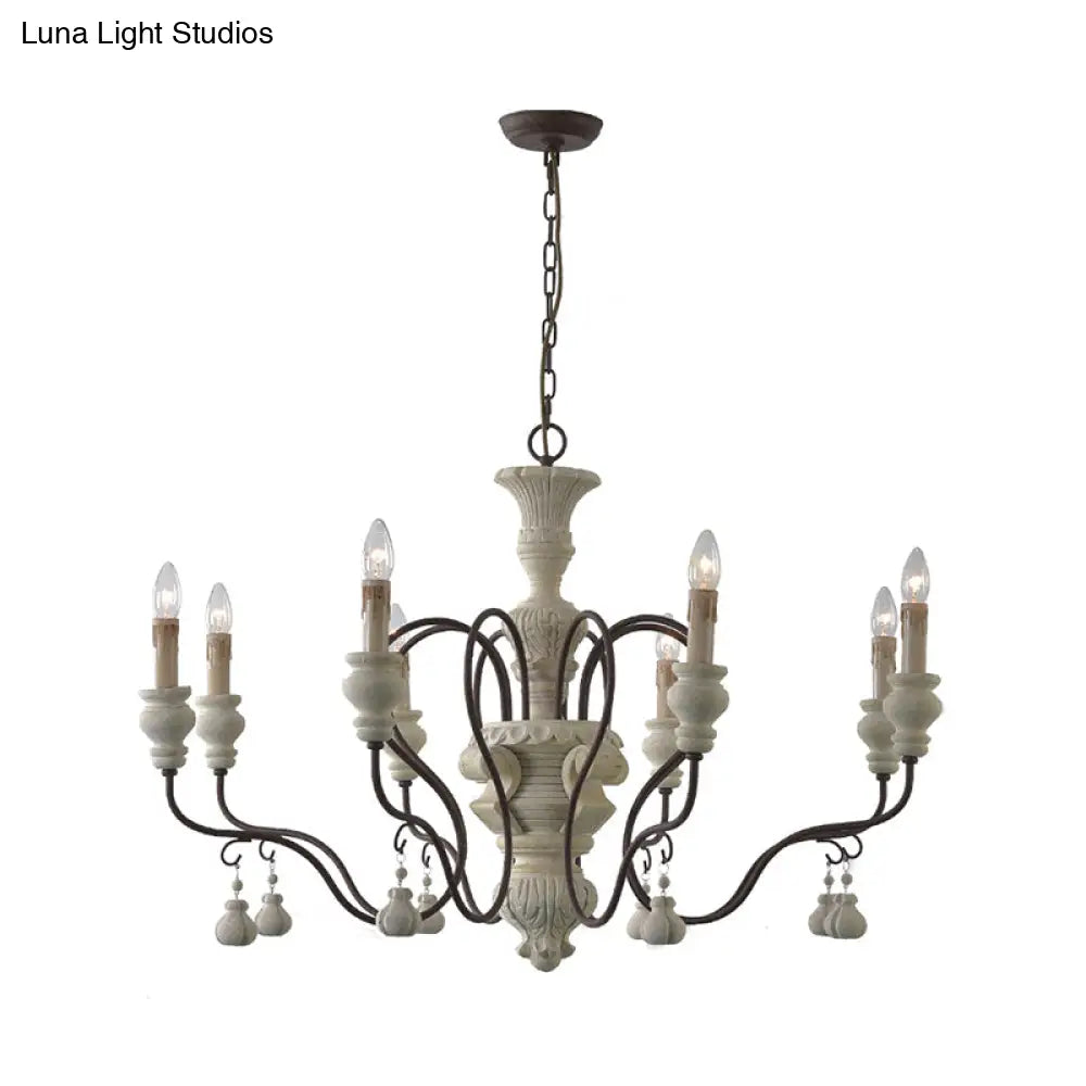 Iron White Pendant Chandelier With Curved Arms - Traditional Style For Dining Room