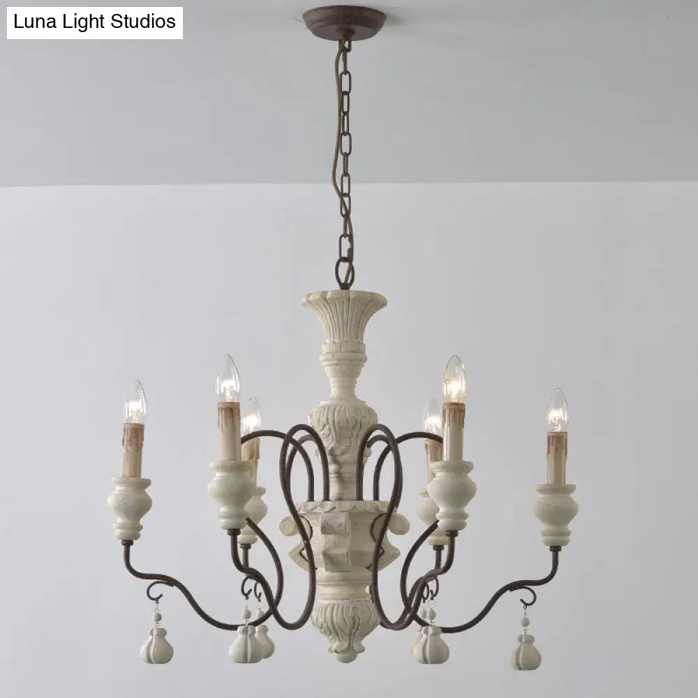 Iron White Pendant Chandelier With Curved Arms - Traditional Style For Dining Room