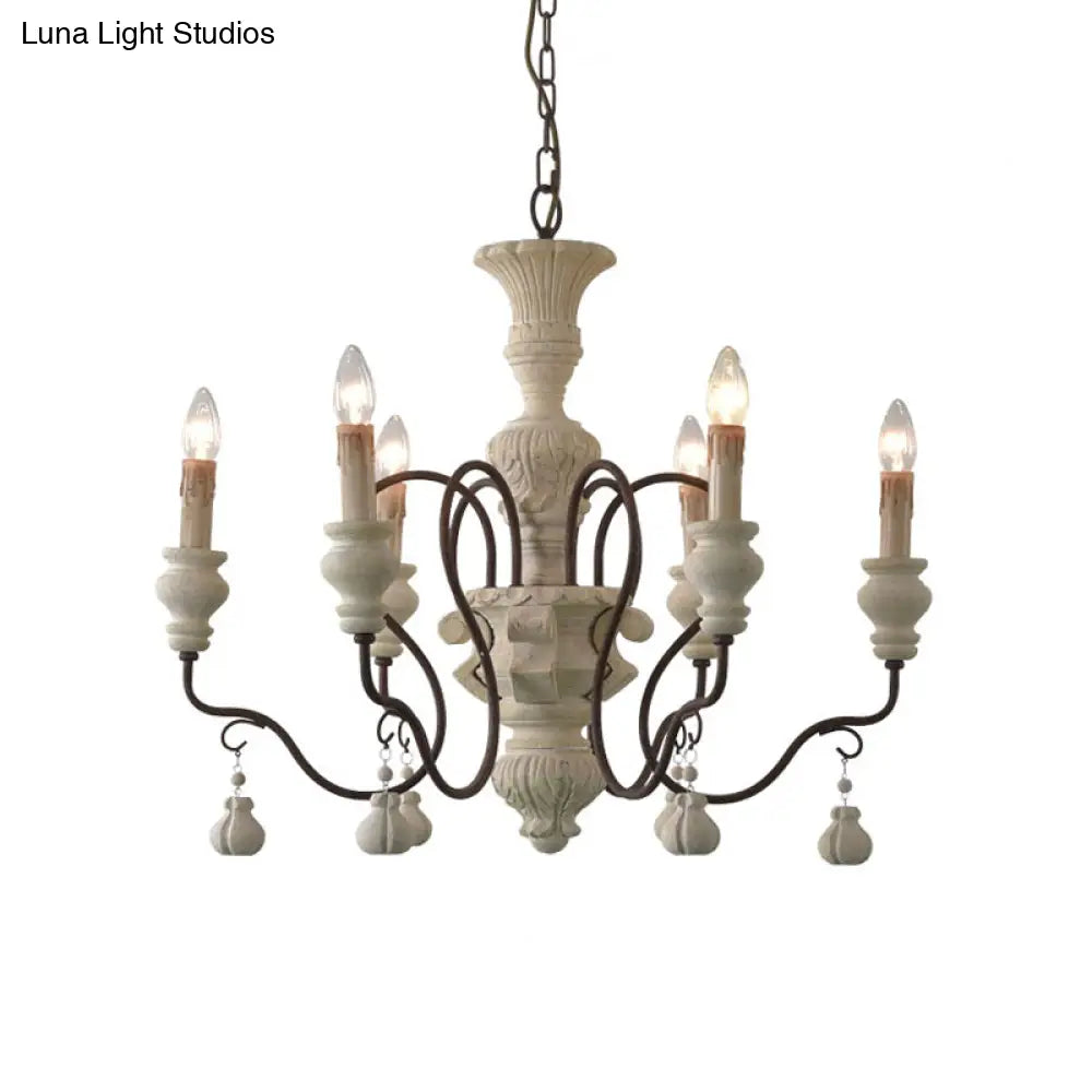 Iron White Pendant Chandelier With Curved Arms - Traditional Style For Dining Room