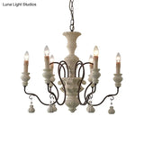 Iron White Pendant Chandelier With Curved Arms - Traditional Style For Dining Room