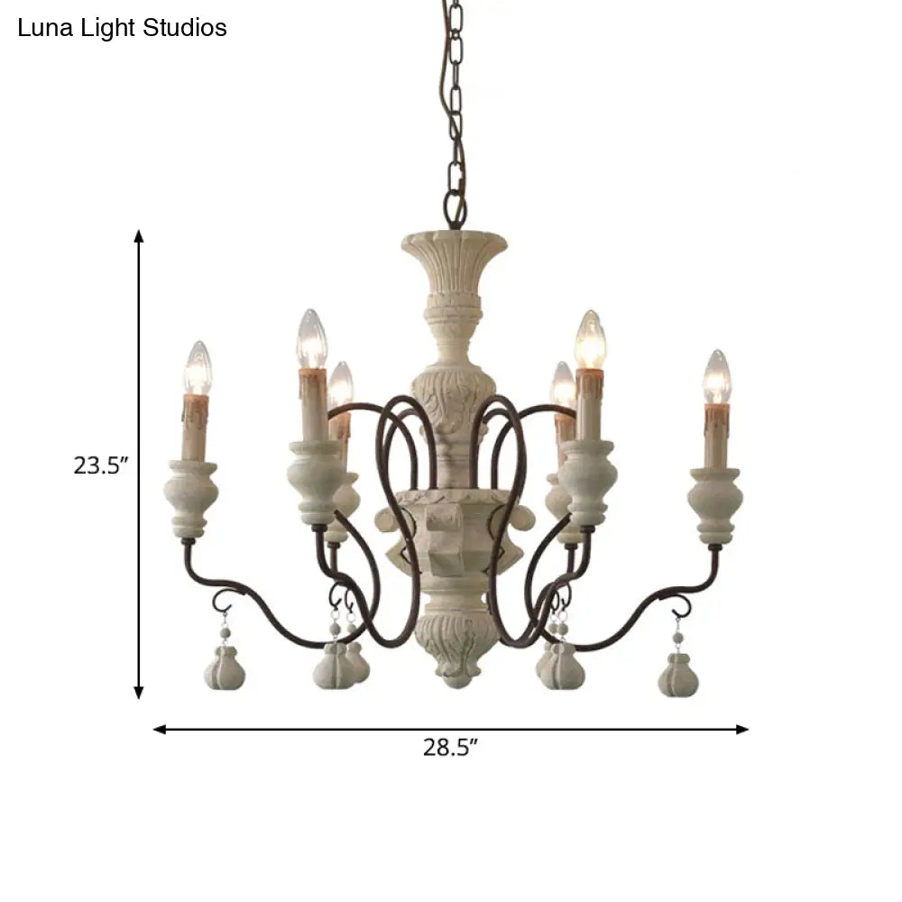 Iron White Pendant Chandelier With Curved Arms - Traditional Style For Dining Room
