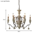 Iron White Pendant Chandelier With Curved Arms - Traditional Style For Dining Room