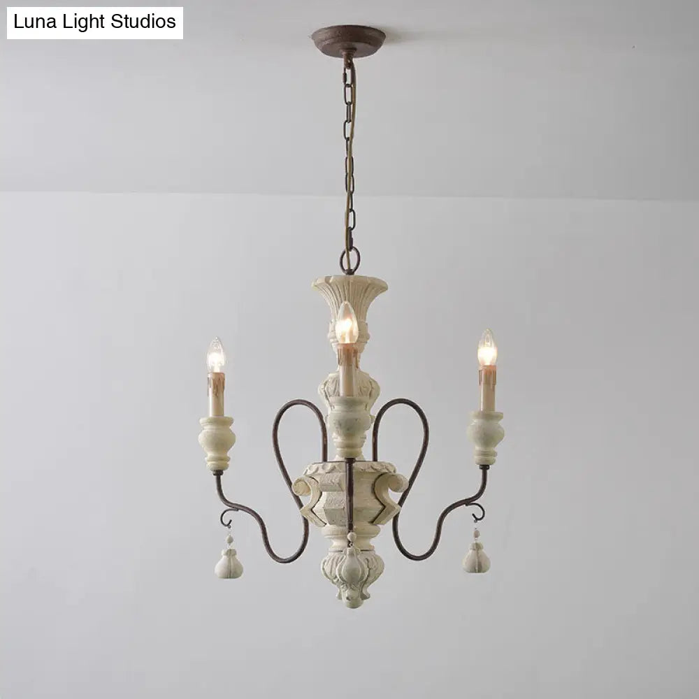 Iron White Pendant Chandelier With Curved Arms - Traditional Style For Dining Room