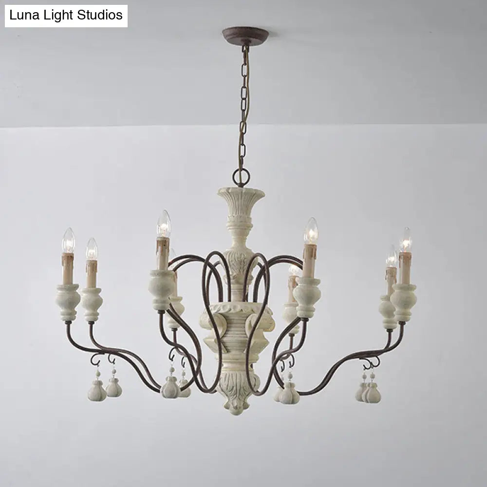 Iron White Pendant Chandelier With Curved Arms - Traditional Style For Dining Room