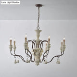 Iron White Pendant Chandelier With Curved Arms - Traditional Style For Dining Room