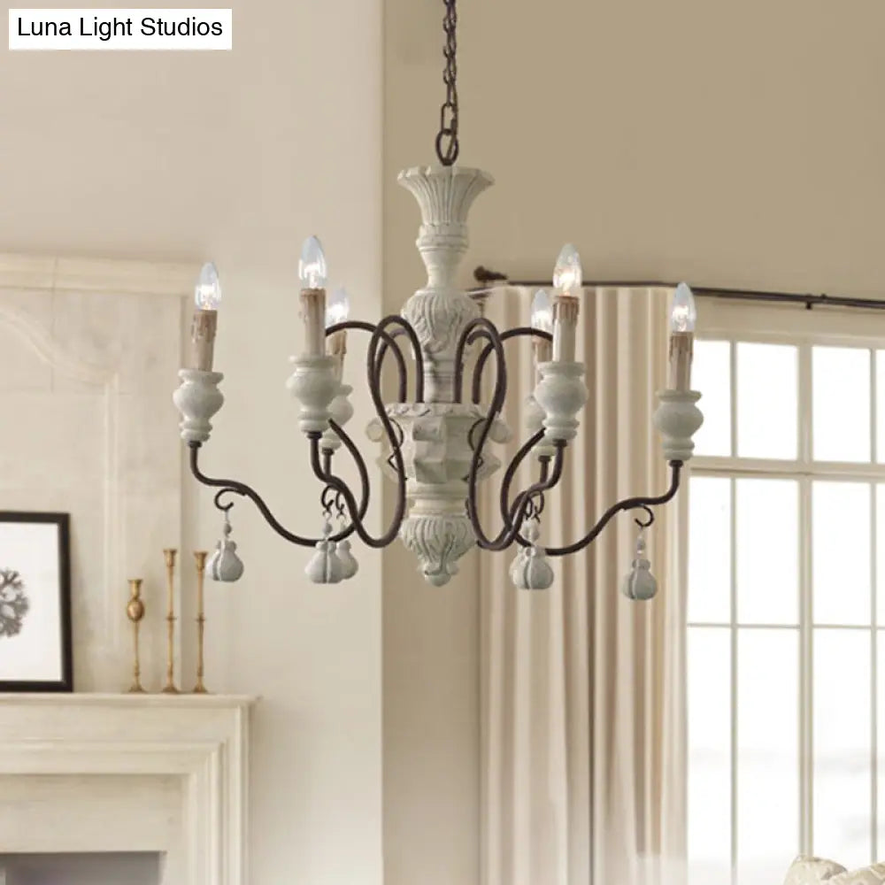 Iron White Pendant Chandelier With Curved Arms - Traditional Style For Dining Room