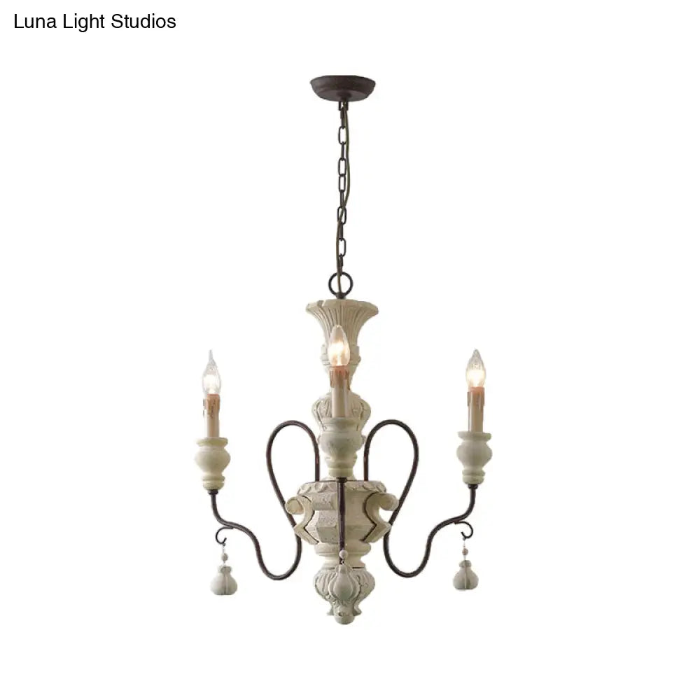 Iron White Pendant Chandelier With Curved Arms - Traditional Style For Dining Room